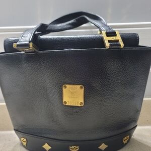 MCM Black Tote with Gold Details